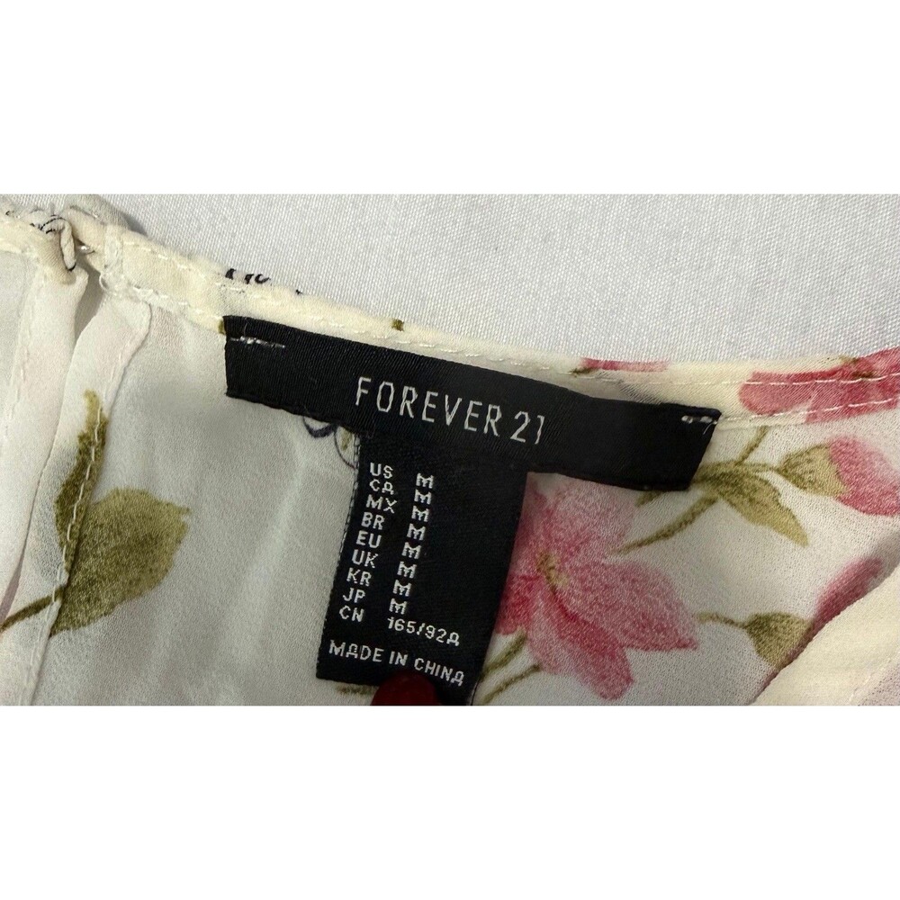 Forever 21 Floral Chiffon Blouse Women M Sheer Romantic Ruffle Sleeve Top. - Picture 4 of 5